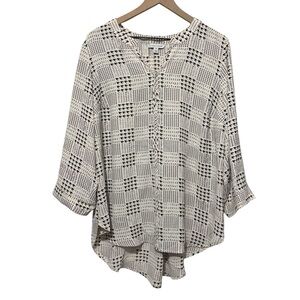 41 Hawthorn Popover Blouse 2X Black Cream Roll Tab Sleeves Office Workwear